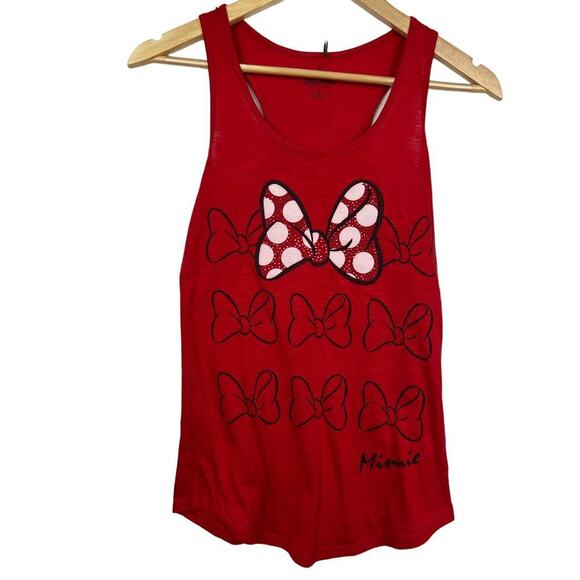 Disney Parks Minnie Mouse Classic Bows Red Sleeveless Studded Tank Top Small - Picture 1 of 6